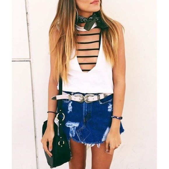 LF Emma & Sam Ladder Tank Open Front Back Strappy Cut-Outs Cutouts Edgy Goth S - Picture 9 of 13